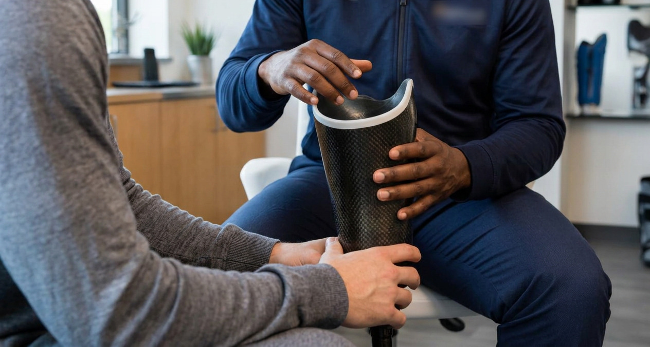 A face-free view of a prosthetic socket consultation